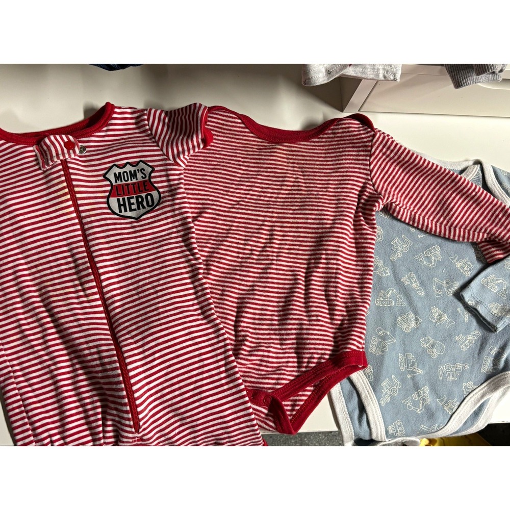 Baby Boy 6-9M 3pc Set Striped Hero Sleeper and Bodysuits Red Blue White